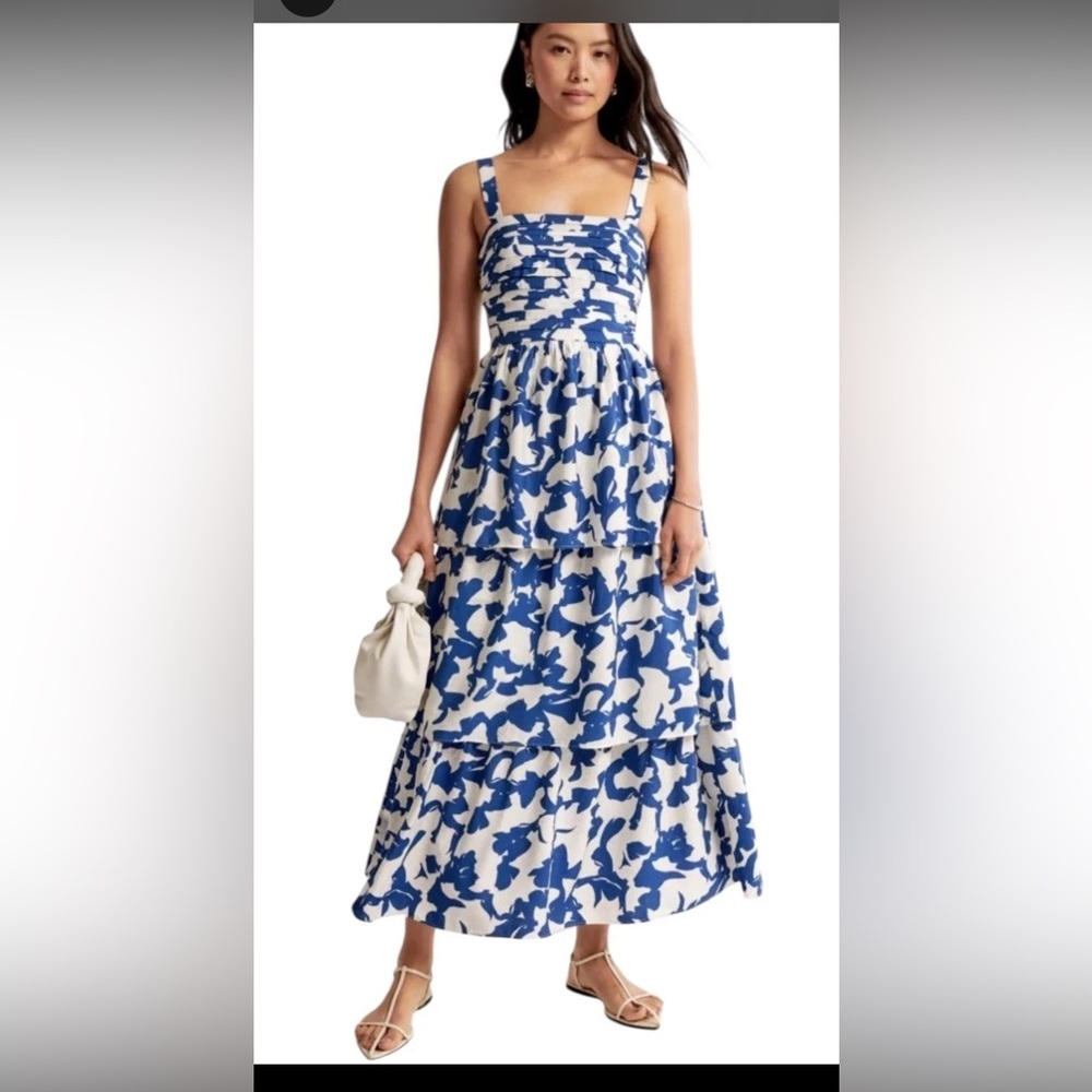 Abercrombie & Fitch Emerson tiered maxi blue white dress M